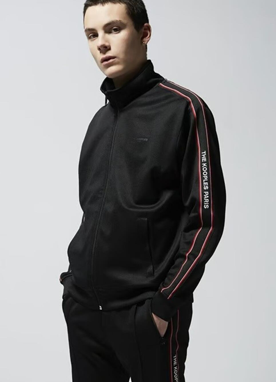 The Kooples Men's XS Side Stripe Black Red Track Jacket Gorpcore